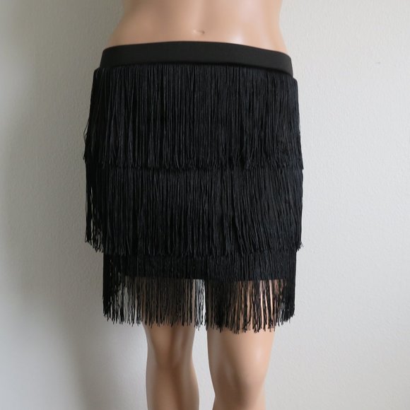 VERDUSA Women’s Black Fringe Roaring 1920 Style Dancing Mini Skirt Size M NWT - Picture 6 of 7